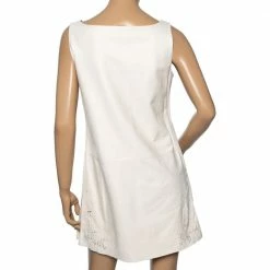 Hermes Cream Leather Floral Embroidered Sleeveless Mini Dress M For Women -Deals Hermes Store luxury women hermes used clothes p610491 004