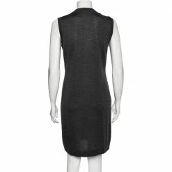 Hermes Charcoal Grey Wool Sleeveless Button Front Long Cardigan M For Women -Deals Hermes Store luxury women hermes used clothes p610600 005