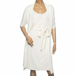 Hermes Cream Jersey Overlay Detail Belted Shift Dress M For Women