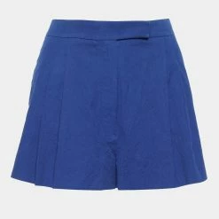 Hermes Blue Cotton Pleat Detailed Shorts M For Women