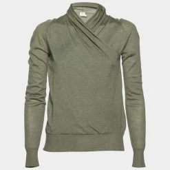 Hermes Green Cashmere Wrap Detail Sweater S For Women
