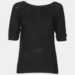 Hermes Black Cotton Knit Low Back Detail Sweater S For Women