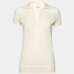 Hermes Cream Cashmere Short Sleeve Top S For Women