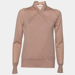 Hermes Dusky Pink Cashmere Wrap Detail Sweater S For Women