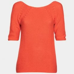 Hermes Orange Cotton Knit Low Back Detail Sweater S For Women