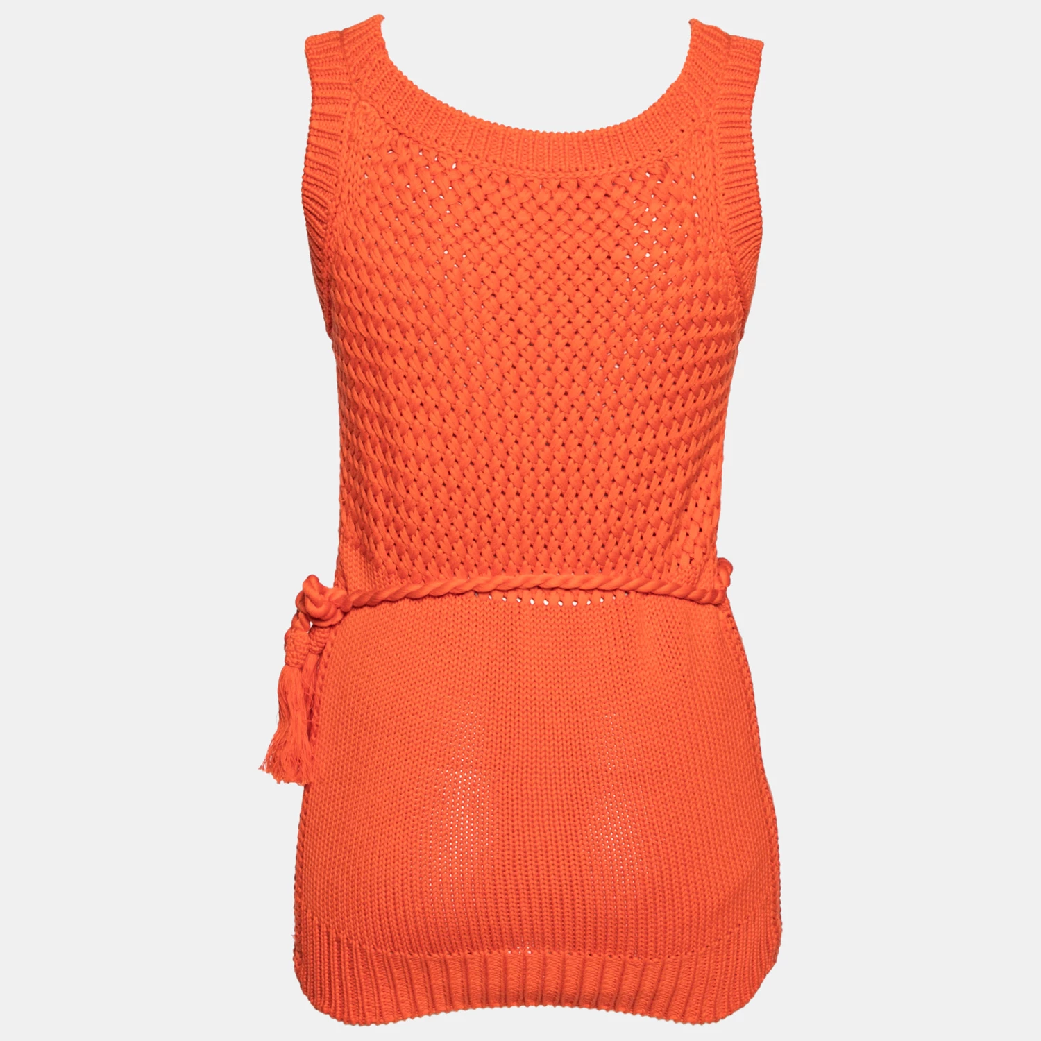 Hermes Orange Cotton Knit Sleeveless Belted Mini Dress S For Women 4 Hermes Orange Cotton Knit Sleeveless Belted Mini Dress S For Women - Image 2
