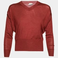 Hermes Maroon Cashmere V-Neck Sweater S For Women