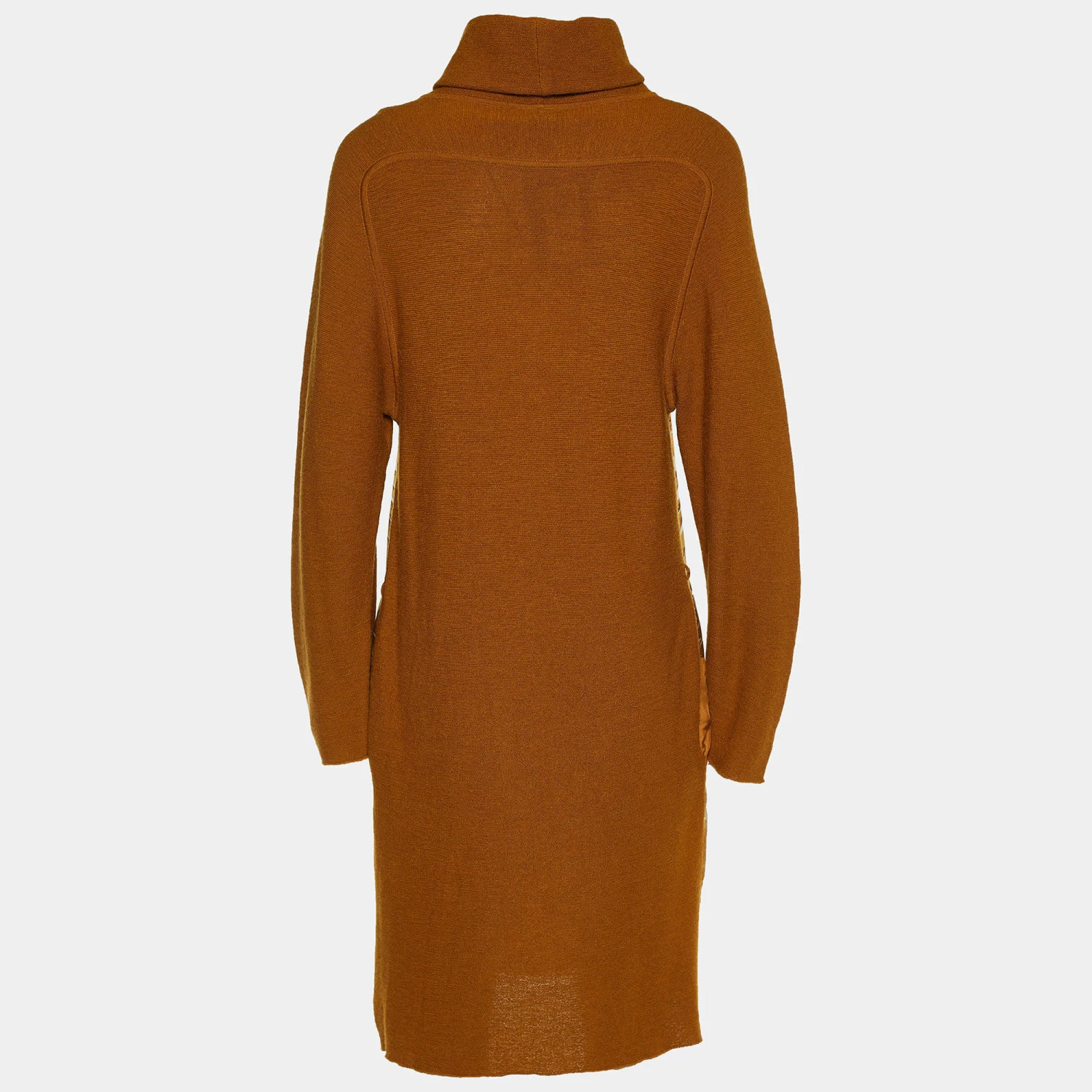 Hermes Brown Printed Silk Twill & Alpaca Knit Long Sleeve Dress S For Women 4 Hermes Brown Printed Silk Twill & Alpaca Knit Long Sleeve Dress S For Women - Image 2