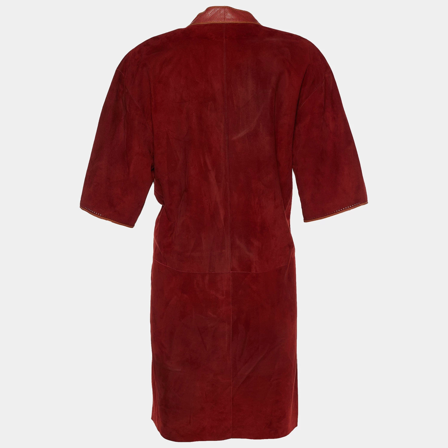 Hermes Red Suede & Lizard Trim Detail Tunic Dress M For Women 4 Hermes Red Suede & Lizard Trim Detail Tunic Dress M For Women - Image 2