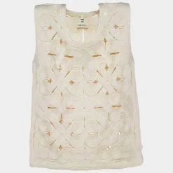 Hermes Hermès Off- White Rosette Crochet Knit Sleeveless Top S For Women