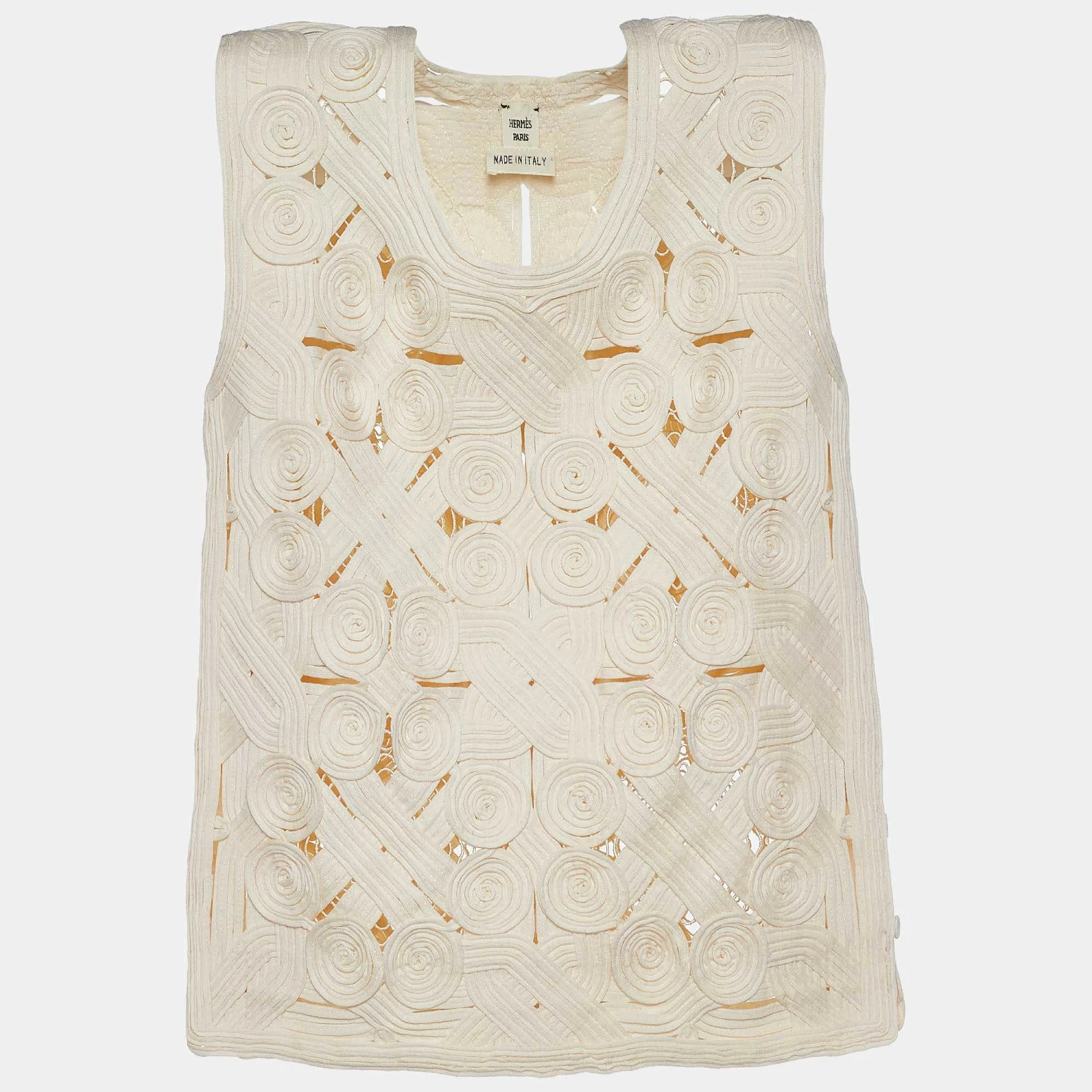 Hermes Hermès Off- White Rosette Crochet Knit Sleeveless Top S For Women 3 Hermes Hermès Off- White Rosette Crochet Knit Sleeveless Top S For Women