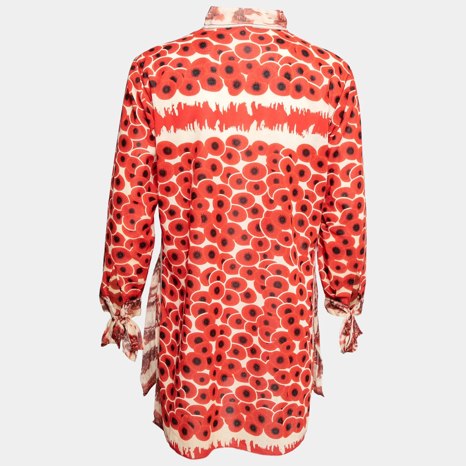 Hermes Red Printed Cotton & Silk V-Neck Tunic M For Women 4 Hermes Red Printed Cotton & Silk V-Neck Tunic M For Women - Image 2