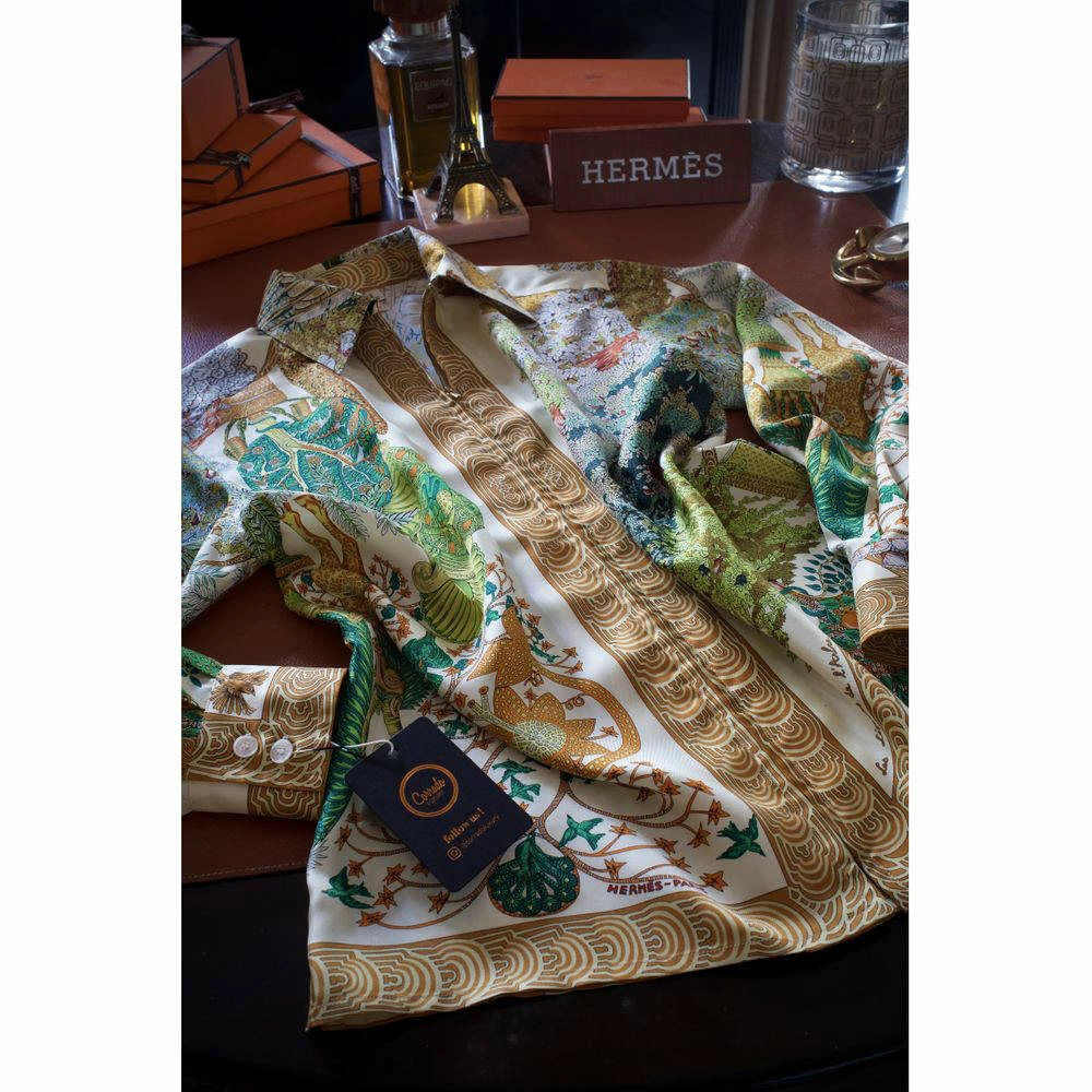 Hermes Multicolor Vintage Silk Shirt FR 42 For Women 17 Hermes Multicolor Vintage Silk Shirt FR 42 For Women - Image 15