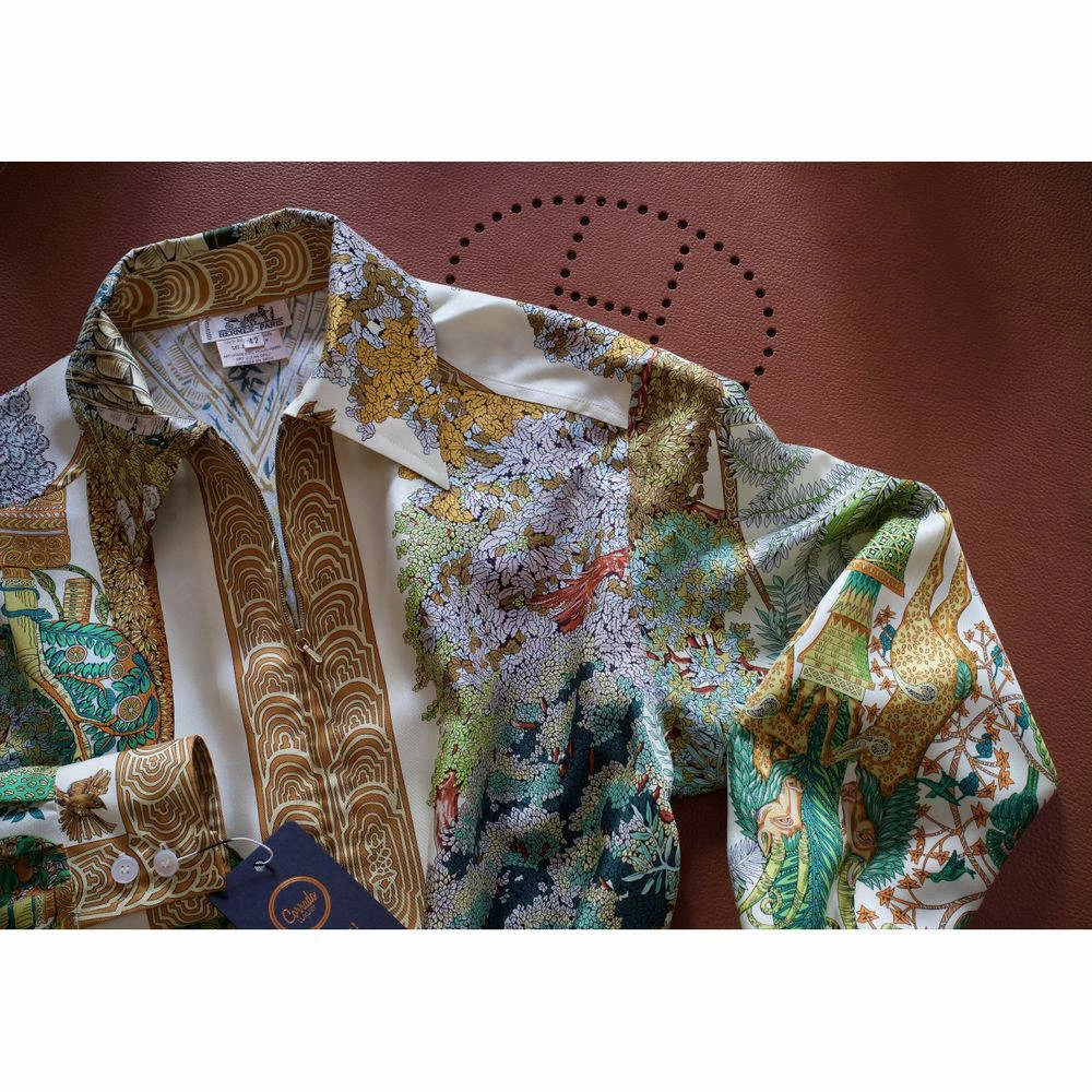 Hermes Multicolor Vintage Silk Shirt FR 42 For Women 18 Hermes Multicolor Vintage Silk Shirt FR 42 For Women - Image 16