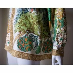 Hermes Multicolor Vintage Silk Shirt FR 42 For Women 25 Hermes Multicolor Vintage Silk Shirt FR 42 For Women -Deals Hermes Store luxury women hermes used clothes p663928 017