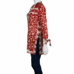 Hermes Red Printed Cotton Long Sleeve Tunic M For Women -Deals Hermes Store luxury women hermes used clothes p67652 004