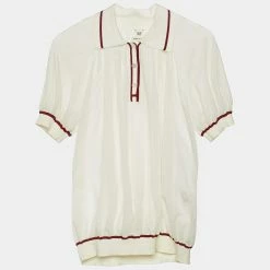 Hermes Ivory Cotton Knit Sheer Polo Top S For Women