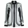 Hermes Monochrome Printed Silk Long Sleeved Button Down Shirt M For Women