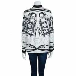 Hermes Monochrome Printed Silk Long Sleeved Button Down Shirt M For Women -Deals Hermes Store luxury women hermes used clothes p68324 003