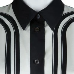 Hermes Monochrome Printed Silk Long Sleeved Button Down Shirt M For Women -Deals Hermes Store luxury women hermes used clothes p68324 004