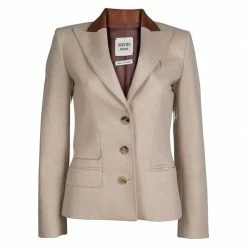 Hermes Beige Camel Hair Leather Trim Blazer S For Women