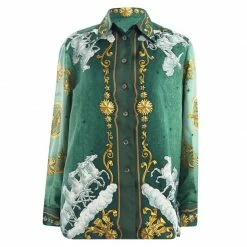Hermes Green Horse Print Silk Shirt M For Women