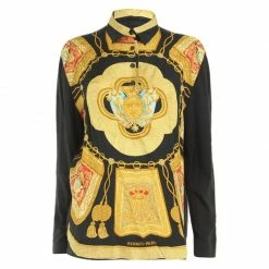 Hermes Black Baroque Print Silk Shirt M For Women