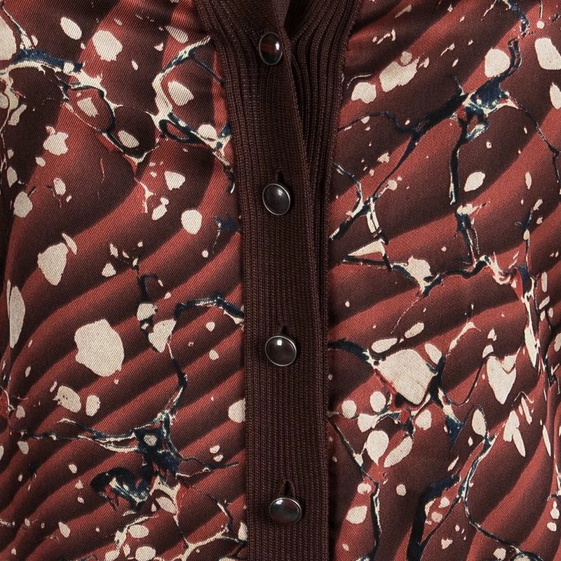 Hermes Brown Printed Silk Ribbed Trim Cardigan S For Women 6 Hermes Brown Printed Silk Ribbed Trim Cardigan S For Women - Image 4