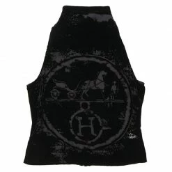 Hermes Black Print Velour Halter Top L For Women