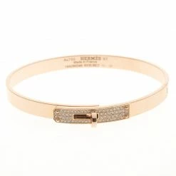Hermes Kelly Diamond 18k Rose Gold Bangle Bracelet 16cm For Women