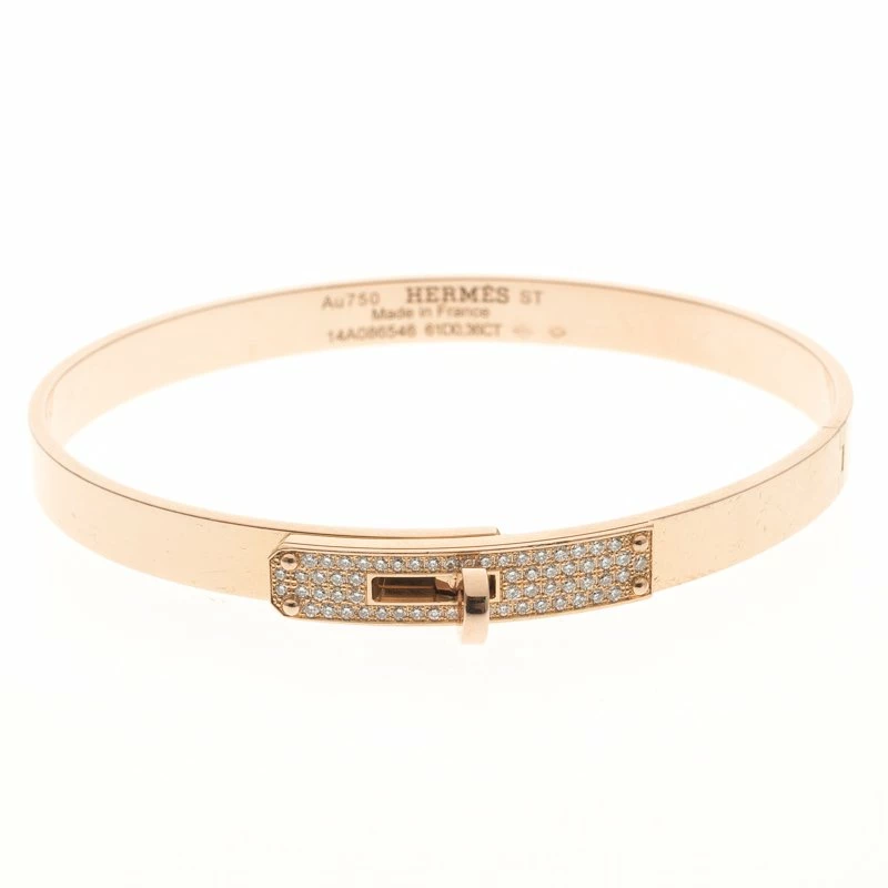 Hermes Kelly Diamond 18k Rose Gold Bangle Bracelet 16cm For Women 3 Hermes Kelly Diamond 18k Rose Gold Bangle Bracelet 16cm For Women
