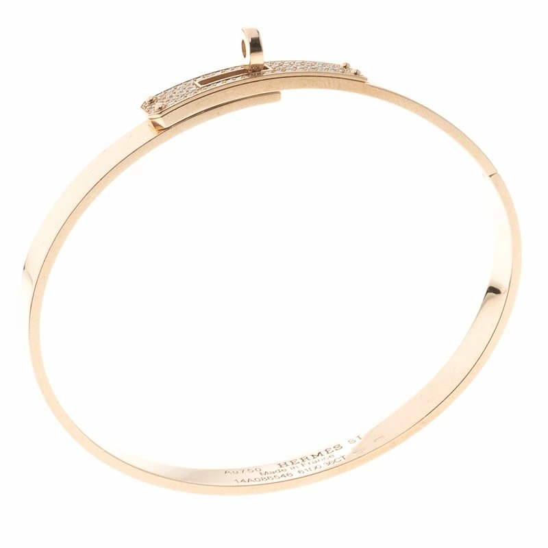 Hermes Kelly Diamond 18k Rose Gold Bangle Bracelet 16cm For Women 4 Hermes Kelly Diamond 18k Rose Gold Bangle Bracelet 16cm For Women - Image 2