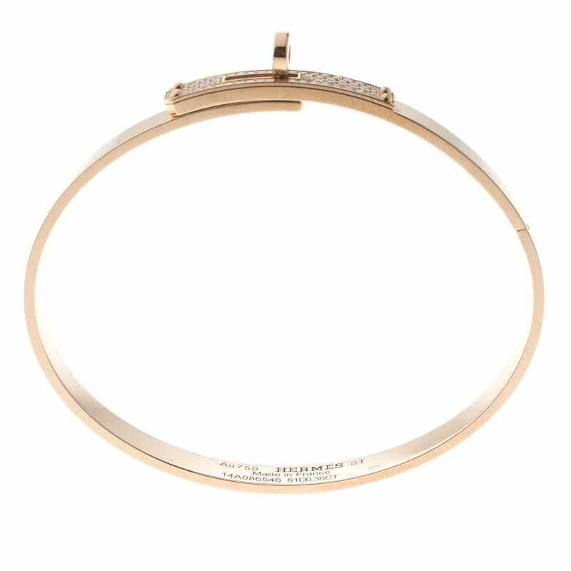 Hermes Kelly Diamond 18k Rose Gold Bangle Bracelet 16cm For Women 6 Hermes Kelly Diamond 18k Rose Gold Bangle Bracelet 16cm For Women - Image 4