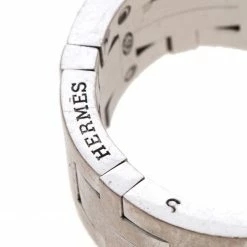 Hermes Kilim H Motif 18k White Gold Band Ring Size 51 For Women -Deals Hermes Store luxury women hermes used fine jewelry p144590 0006
