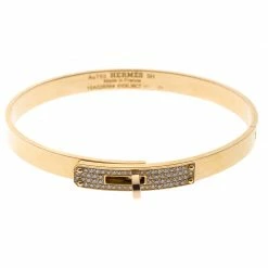Hermes Kelly Small Model Diamond Yellow Gold Bangle Bracelet SH For Women