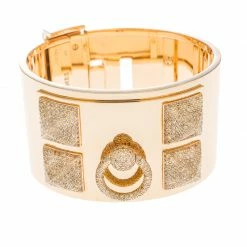 Hermes Hermès Collier De Chien Diamond 18k Rose Gold Large Cuff Bracelet For Women