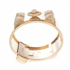 Hermes Hermès Collier De Chien Diamond 18k Rose Gold Large Cuff Bracelet For Women -Deals Hermes Store luxury women hermes used fine jewelry p159778 0004