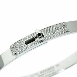 Hermes Kelly Diamond & 18k White Gold Small Narrow Bracelet For Women -Deals Hermes Store luxury women hermes used fine jewelry p180455 001