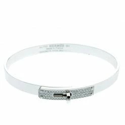 Hermes Kelly Diamond & 18k White Gold Small Narrow Bracelet For Women