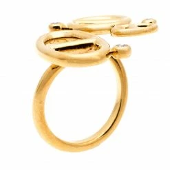 Hermes Chaîne D'Ancre Diamond 18k Yellow Gold Open Ring Size 54 For Women