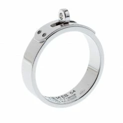 Hermes Kelly Diamond 18k White Gold Band Ring Size 54 For Women