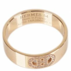 Hermes 18K Pink Gold Diamond Chaine D'Ancre Ring Size 54 For Women