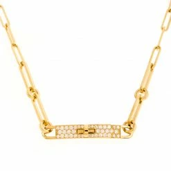 Hermes Kelly Chaine Diamond 18K Yellow Gold Chain Link Choker Necklace For Women