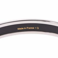 Hermes Dark Grey Silver Cloisonne Logo Bangle For Women -Deals Hermes Store luxury women hermes used fine jewelry p264336 005