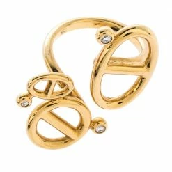 Hermes Chaîne D'Ancre Diamond 18K Yellow Gold Open Ring Size 53 For Women -Deals Hermes Store luxury women hermes used fine jewelry p279516 002