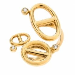 Hermes Chaîne D'Ancre Diamond 18K Yellow Gold Open Ring Size 53 For Women -Deals Hermes Store luxury women hermes used fine jewelry p279516 006