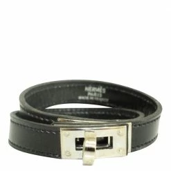 Hermes Black Leather Double Tour Kelly Bracelet For Women