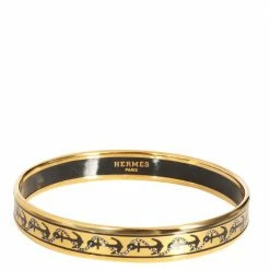 Hermes 18k Yellow Gold-Plated Narrow Enamel Bangle For Women