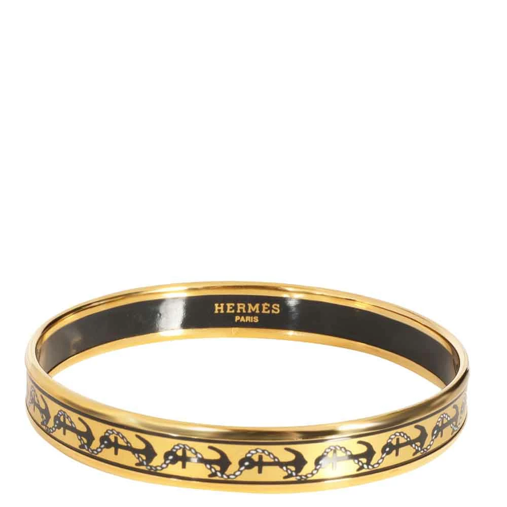 Hermes 18k Yellow Gold-Plated Narrow Enamel Bangle For Women 3 Hermes 18k Yellow Gold-Plated Narrow Enamel Bangle For Women
