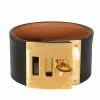 Hermes 18K Yellow Gold-plated Leather Kelly Dog Bracelet For Women